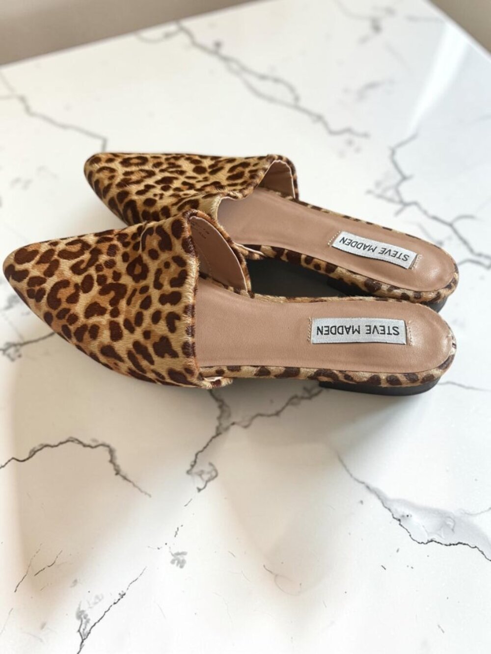 Steve Madden Trace Leopard Calf Hair Pointed Toe Mule Flats Women’s 8.5 - Picture 4 of 6
